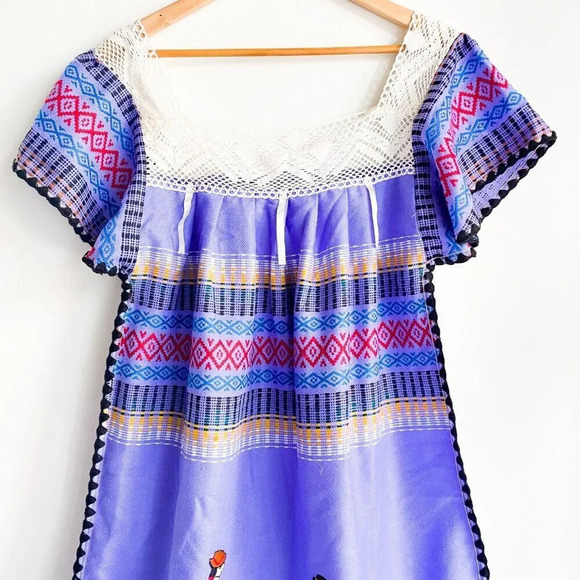 Vintage Lavender Puprle Guatemalan Ethnic Midi Dress  L - Picture 7 of 7